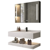 BD1026 - Bàn đá 2 tầng nhân tạo chống xước kết hợp chậu sứ âm, vòi nóng lạnh, tủ gương led cảm ứng.