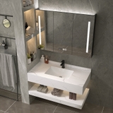 BD1026 - Bàn đá 2 tầng nhân tạo chống xước kết hợp chậu sứ âm, vòi nóng lạnh, tủ gương led cảm ứng.