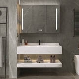 BD1026 - Bàn đá 2 tầng nhân tạo chống xước kết hợp chậu sứ âm, vòi nóng lạnh, tủ gương led cảm ứng.