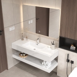 BD1001 - Bàn đá đôi chống xước, bề mặt bóng kết hợp chậu liền mép