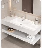 BD1001 - Bàn đá đôi chống xước, bề mặt bóng kết hợp chậu liền mép