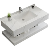 BD1025 - Bàn đá 2 tầng bề mặt bóng chống xước kết hợp chậu sứ âm liền mép, vòi nóng lạnh, tủ gương led cảm ứng.