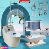 KANAX02 - Combo phòng tắm cao cấp, bồn cầu liền khối, sen cây hiển thị nhiệt độ, bàn đá 2 tầng...
