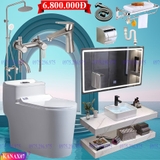 KANAX07 - Combo phòng tắm trọn bộ, bàn đá chống xước 2 tầng, gương led cảm ứng
