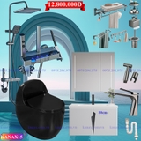 KANAX15 - Combo trọn bộ phòng tắm cao cấp, sen cây bàn phím hiển thị nhiệt độ, tủ chậu nhựa
