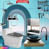 KANAX30 - Combo trọn bộ phòng tắm, bồn cầu liền khối đen trắng, bàn đá 1 tầng chậu thuyền...