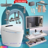 KANAX33 - Combo trọn bộ bồn cầu thông minh, bàn đá 2 tầng chống xước, sen cây bàn phím ghi xám...