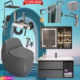 KANAX35 - Combo phòng tắm ghi xám, bồn cầu trứng, tủ chậu nhựa, sen cây bàn phím...