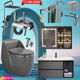 KANAX37 - Combo phòng tắm ghi xám, bồn cầu trứng mới, tủ chậu nhựa, sen cây bàn phím...