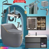 KANAX37 - Combo phòng tắm ghi xám, bồn cầu trứng mới, tủ chậu nhựa, sen cây bàn phím...