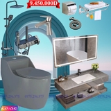 KANAX42 - Combo trọn bộ phòng tắm, bồn cầu ghi xám, bàn đá ghi xám 2 tầng...