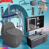 KANAX51B - Combo trọn bộ phòng tắm cao cấp, bồn trứng, tủ chậu nhựa ghi xám(15-20tr)