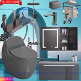 KANAX51B - Combo trọn bộ phòng tắm cao cấp, bồn trứng, tủ chậu nhựa ghi xám(15-20tr)