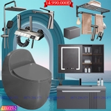 KANAX51A - Combo trọn bộ phòng tắm cao cấp, bồn trứng, tủ chậu nhựa ghi xám