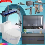 KANAX56 - Combo trọn bộ phòng tắm cao cấp, tủ chậu nhựa, bồn cầu liền khối men nano tuyết