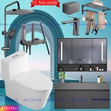 KANAX56 - Combo trọn bộ phòng tắm cao cấp, tủ chậu nhựa, bồn cầu liền khối men nano tuyết