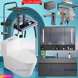 KANAX56 - Combo trọn bộ phòng tắm cao cấp, tủ chậu nhựa, bồn cầu liền khối men nano tuyết
