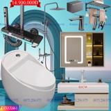 KANAX60 - Combo trọn bộ phòng tắm, tủ chậu nhựa, bồn cầu trứng men nano tuyết