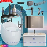 KANAX72 - Combo trọn bộ phòng tắm, bồn cầu trứng, tủ chậu nhựa trắng cao cấp