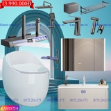 KANAX72 - Combo trọn bộ phòng tắm, bồn cầu trứng, tủ chậu nhựa trắng cao cấp