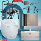 KANAX72 - Combo trọn bộ phòng tắm, bồn cầu trứng, tủ chậu nhựa trắng cao cấp