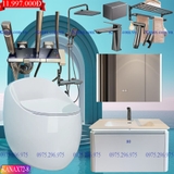 KANAX72 - Combo trọn bộ phòng tắm, bồn cầu trứng, tủ chậu nhựa trắng cao cấp