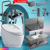 KANAX73B - Combo trọn bộ phòng tắm, bồn cầu trứng mới, bàn đá liền mép 2 tầng
