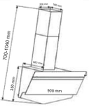 Máy hút khử mùi cao cấp Sevilla SV-90K2. Kích thước 700/900 x 360 x  (700-1040)mm (DxRxC)