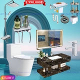 LUXURY17 - Combo phòng tắm cao cấp . Bồn cầu liền khối nắp UF chống xước, bàn đá 2 tầng đen vân mây.