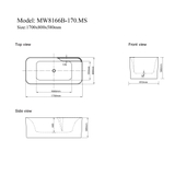 MW8166B-170MS - Bồn tắm massager cao cấp, chất liệu Acrylic. Kích thước:  1700 x 800 x 580 (mm)