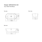 MW8201-160WB - Bồn tắm ngâm cao cấp, chất liệu Acrylic. Kích thước: 1600 x 750 x 580 (mm)