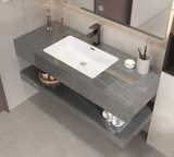 BD1022 - Bàn đá đôi chống xước, bề mặt bóng kết hợp chậu liền mép(Chưa bao gồm vòi và gương)