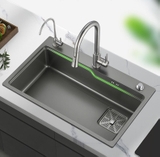 Chậu bếp 1 hố chống bám dính cao cấp CH01. Kèm thớt gỗ và rổ inox, phụ kiện thoát nước cao cấp