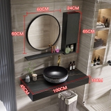 BÀN ĐÁ ĐƠN NHÂN TẠO CHỐNG XƯỚC 1 TẦNG KẾT HỢP CHẬU NỔI VÀ GƯƠNG LED TRÒN TỦ CẠNH BD47