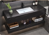 NT23 - Bàn đá 2 tầng bề mặt nhám chống xước kết hợp chậu sứ âm, vòi nóng lạnh và gương led cảm ứng.