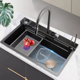 CH09 - Chậu bếp 1 hố, vòi 1 khối xả thác, mặt kính cường lực, có màn hình led hiển thị.