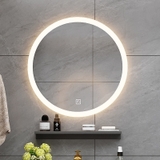 NT18 - Bàn đá 2 tâng, đá nhân tạo trong nước kết hợ chậu sứ âm, vòi nóng lạnh và gương led tròn.