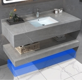 NT45 - Bàn đá nhân tạo 2 tầng bề mặt nhám chống xước kết hợp chậu sứ âm, vòi nóng lạnh, gương led cảm ứng 2 chế độ.