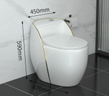 KA6004 - Bồn cầu trứng liền khối trắng viền vàng, men nano tuyết chống bám dính, nắp UF chông xước, bộ xả cao cấp, nước xả mạnh và êm.