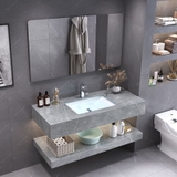 BDNK.217 - Bàn đá 2 tầng bề mặt nhám chống xước kết hợp chậu sứ âm, vòi nóng lạnh và gương thường.
