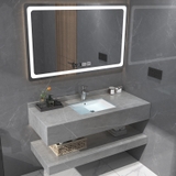 NT22 - Bàn đá 2 tầng bề mặt nhám chống xước kết hợp chậu sứ âm, vòi nóng lạnh và gương led cảm ứng.