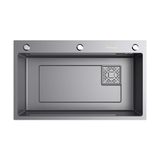 Chậu bếp 1 hố chống bám dính cao cấp CH01. Kèm thớt gỗ và rổ inox, phụ kiện thoát nước cao cấp