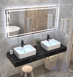 BÀN ĐÁ ĐƠN NHÂN TẠO TRONG NƯỚC 1 TẦNG KẾT HỢP 2 CHẬU NỔI VÀ GƯƠNG LED CHỮ NHẬT BD32
