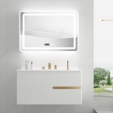 TC2007 - Tủ chậu nhựa PVC, mặt chậu sứ âm liền khối, gương led cảm ứng, kích thước 50x80cm