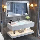 LUXURY15 - Combo phòng tắm cao cấp . Bồn cầu trứng liền khối nắp UF chống xước, bàn đá 2 tầng trắng vân mây.
