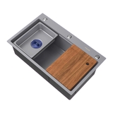 Chậu bếp 1 hố chống bám dính cao cấp CH01. Kèm thớt gỗ và rổ inox, phụ kiện thoát nước cao cấp