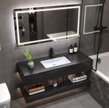 NT12 - Bàn đá đôi chống xước, bề mặt nhám kết hợp chậu sứ âm(Chưa bao gồm gương và vòi)