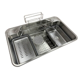 Chậu bếp 1 hố chống bám dính cao cấp CH03. Kèm thớt gỗ và rổ inox, phụ kiện thoát nước cao cấp