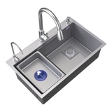 Chậu bếp 1 hố chống bám dính cao cấp CH01. Kèm thớt gỗ và rổ inox, phụ kiện thoát nước cao cấp