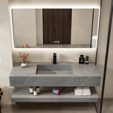 BDNK.219 - Bàn đá 2 tầng chậu liền khối bề mặt nhám chống xước, kết hợp vòi nóng lạnh và gương led cảm ứng.